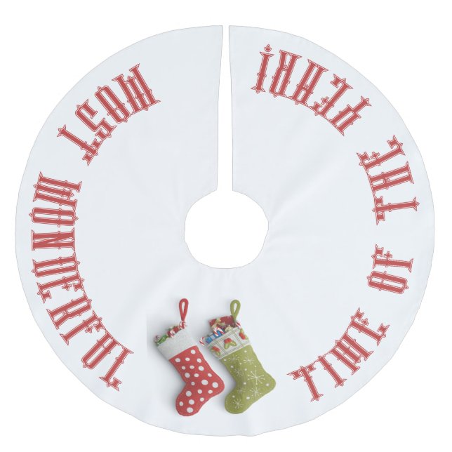 Rote und grüne Strümpfe, die schönste Zeit Polyester Weihnachtsbaumdecke (Vorderseite)