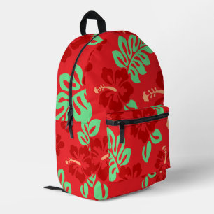 Rote und grüne tropische Hibisken Bedruckter Rucksack