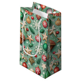 ROTE UND GRÜNE VERZIERUNGEN UND GOLDENE WEIHNACHTS KLEINE GESCHENKTÜTE