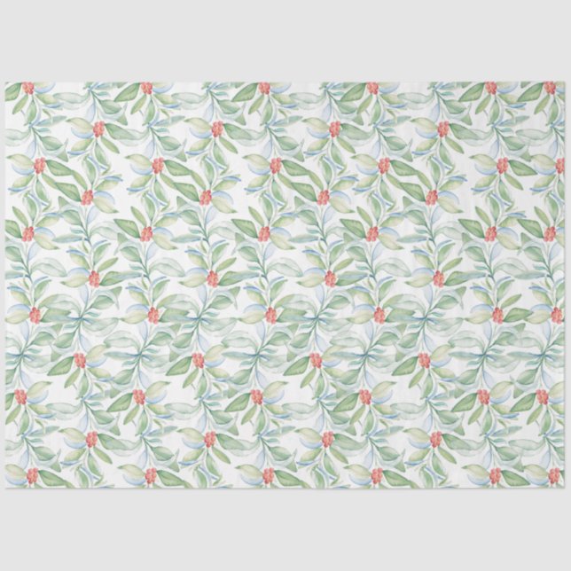 Rote und grüne Wasserfarbe Botanicals Weihnachten Seidenpapier (Vorderseite)