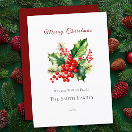 Rote und grüne Wasserfarbe Weihnachtskarte Feiertagskarte