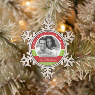 Rote und grüne Weihnachten Schneeflocken Zinn-Ornament