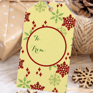 Rote und grüne Weihnachts-Schneeflocken Geschenkanhänger