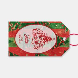 Rote und grüne Weihnachtsbäume Geschenkanhänger