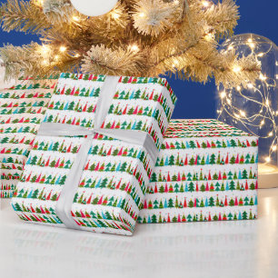 Rote und grüne Weihnachtsbäume Geschenkpapier