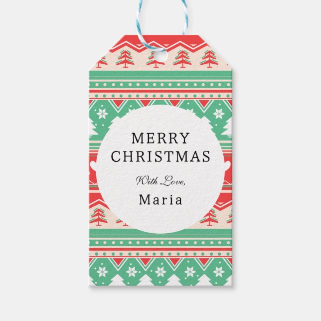 Rote und grüne Weihnachtsbaume Liebe - Feiertag Geschenkanhänger (Vorderseite)