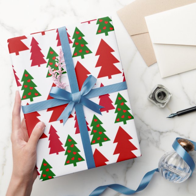 Rote und grüne Weihnachtsbaumen Umschlagpapier Geschenkpapier (Schenken)