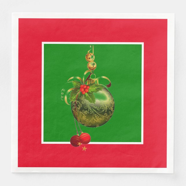 Rote und grüne Weihnachtsbücher Abendessen in Napk Serviette (Vorderseite)