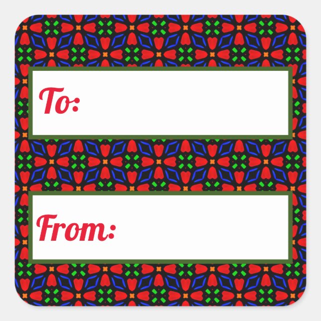 Rote und grüne Weihnachtsgeschenke Quadratischer Aufkleber (Vorderseite)