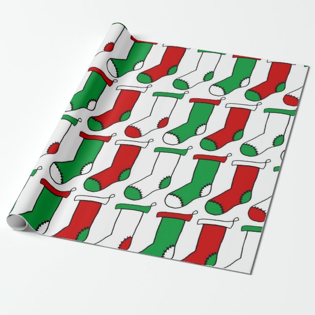 Rote und grüne Weihnachtsmuster für Strümpfe Geschenkpapier (Ungerollt)