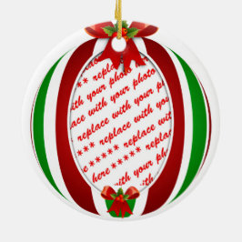 Rote und grüne Weihnachtsschmuck-Foto Keramik Ornament