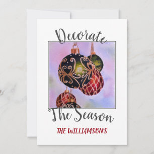 Rote und grüne Weihnachtsschmuck mit Foto Feiertagskarte