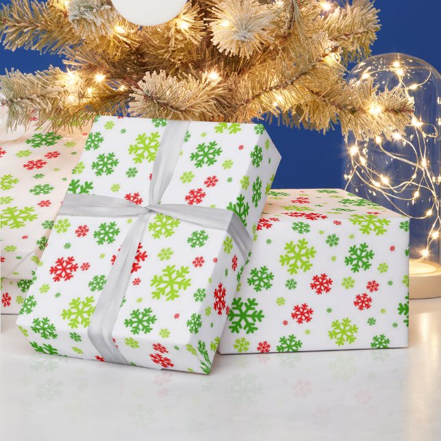 Rote und grüne Weihnachtsschneeflocken Geschenkpapier (Feiertage)
