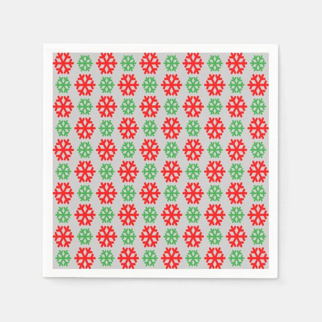 Rote und grüne Weihnachtsschneeflocken Serviette (Vorderseite)