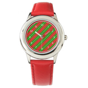Rote und grüne Weihnachtsstreifen Armbanduhr