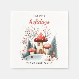 Rote und grüne Winterwälder glückliche Ferien Serviette