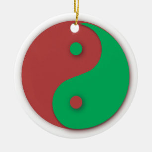 Rote und grüne Yin und Yang-Verzierung Keramik Ornament