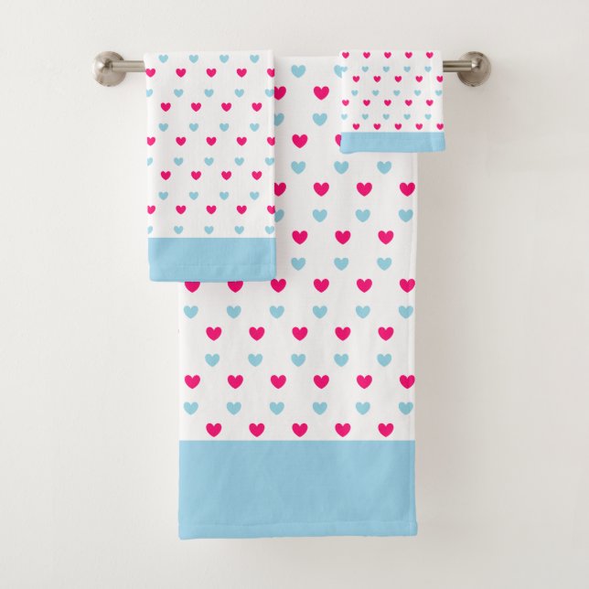 Rote und helle blaue Herzen Badhandtuch Set (Insitu)