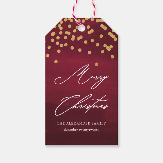 Rote und Imitate Gold Frohe Weihnachtsschrift Gesc Geschenkanhänger (Vorderseite)