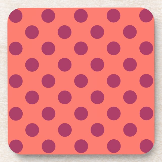 Rote und lebende Korallenpolka-Punkte Getränkeuntersetzer (Vorderseite)
