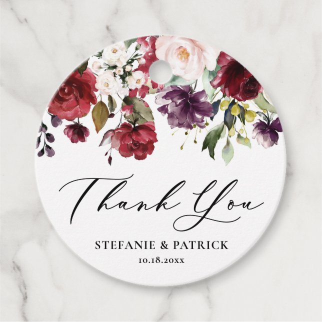 Rote und Lila Blumengarten Vielen Dank Geschenkanhänger (Vorderseite)