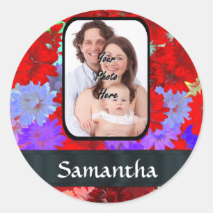 Rote und lila Blumenmuster Runder Aufkleber