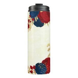 rote und marineblaue Blumen mit goldenen Blättern Thermosbecher
