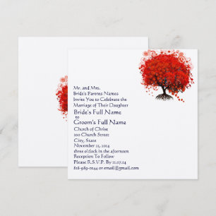 Rote und Navy-Herz-Blatt-Baum-Hochzeitseinladungen Einladung