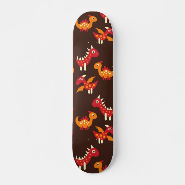 Rote und orange ährentragende Dinosaurier dunklen Skateboard (Vorne)
