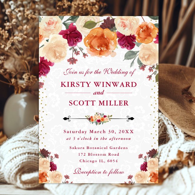 Rote und Orange Fall Blume Einladung Hochzeiten (Von Creator hochgeladen)