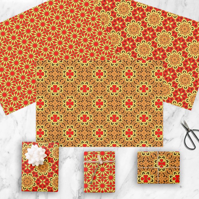 Rote und orange orientalische Geometrische Muster Geschenkpapier Set (Von Creator hochgeladen)
