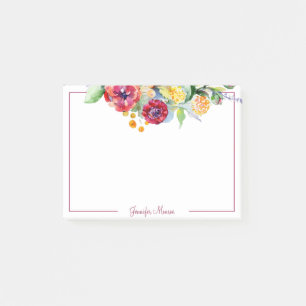 Rote und orange Wasserfarbe florale personalisiert Post-it Klebezettel