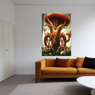 Rote und orangefarbene Alien AI Art Poster