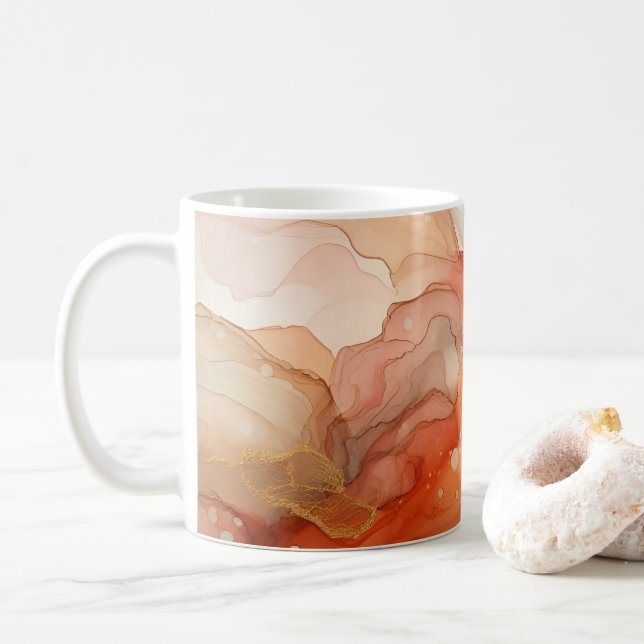 Rote und orangefarbene Alkoholfarbe Kaffeetasse (Mit Donut)