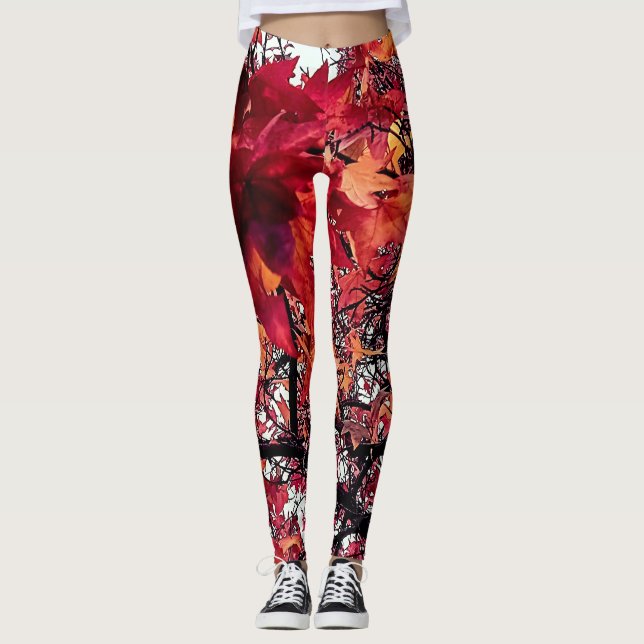Rote und orangefarbene Blätter Leggings (Vorderseite)