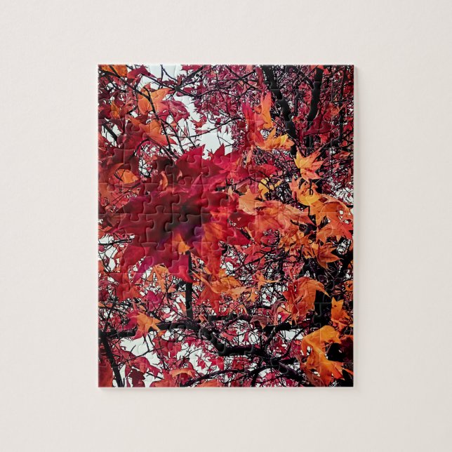 Rote und orangefarbene Blätter Puzzle (Vertikal)
