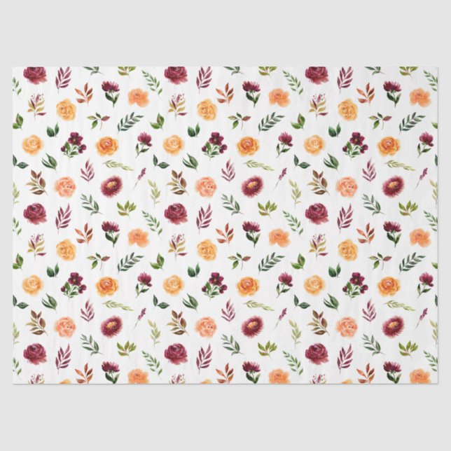 Rote und orangefarbene Blumen mit Blattmuster Seidenpapier (Vorderseite)