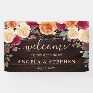 Rote und orangefarbene Herbstblumen Hochzeit Banner