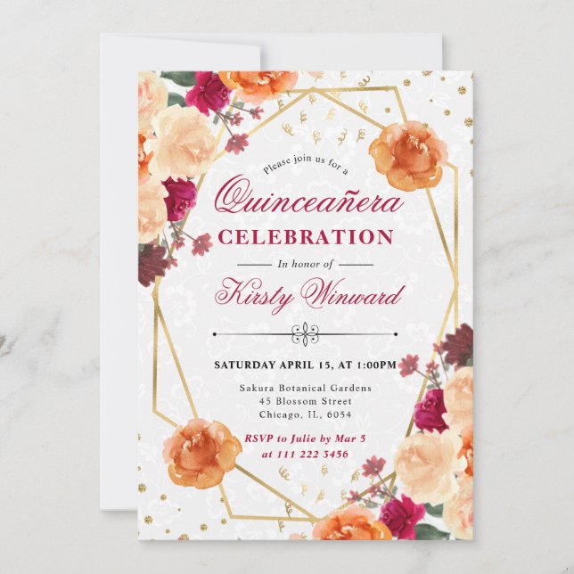 Rote und orangefarbene Herbstfarben - Blume in Qui Einladung (Vorderseite)