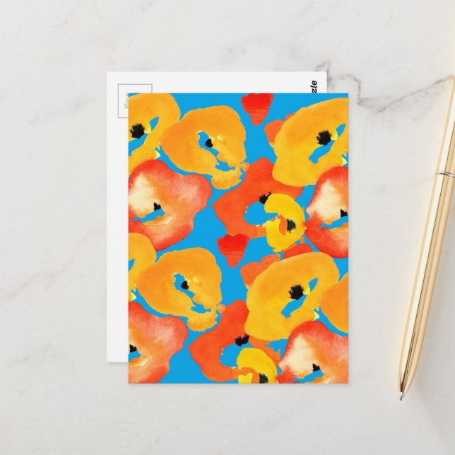 Rote und orangefarbene Mohnblumen Postkarte (Vorderseite/Rückseite Beispiel)