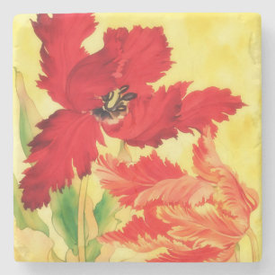 Rote und orangefarbene Tulpen im Vintage-Stil - Fl Steinuntersetzer