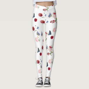 Rote und rosa Blume, blauer Schmetterling, Blumenm Leggings