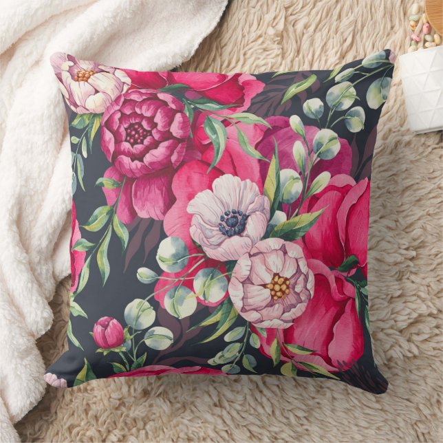Rote und rosa Blume Kissen (Decke)