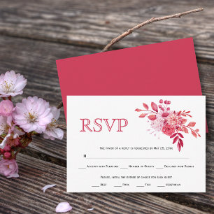 Rote und rosa Blume und Blattwerk RSVP Karte