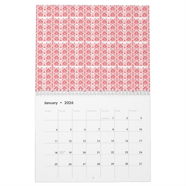 Rote und rosa Blumengrafiken mit Geranien Kalender (Jan 2026)