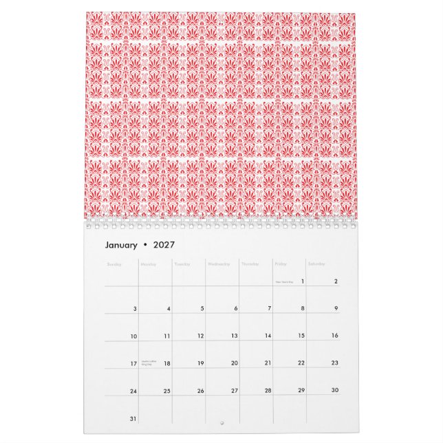 Rote und rosa Blumengrafiken mit Geranien Kalender (Jan 2027)