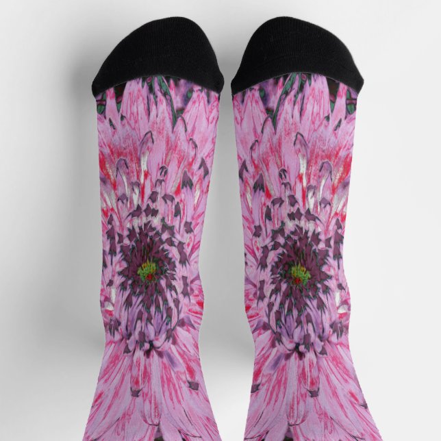 Rote und rosa Dahlienblüte Socken (Oben)