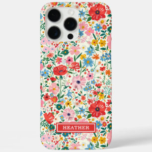 Rote und rosa Ditsy-Blumen monogrammiert iPhone 16 Pro Max Hülle
