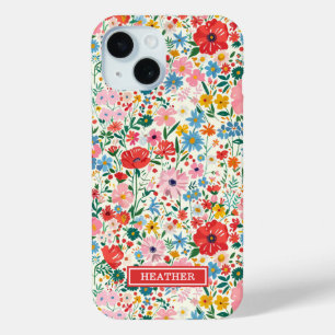 Rote und rosa Ditsy-Blumen monogrammiert Case-Mate iPhone Hülle