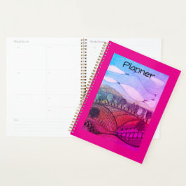 Rote und rosa Doodlandschaft Planer